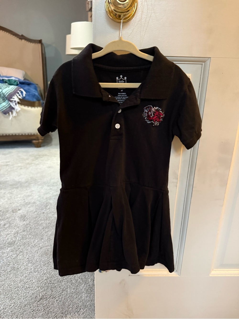 Girls Black Polo Dress with embroidered gamecock. VGUC